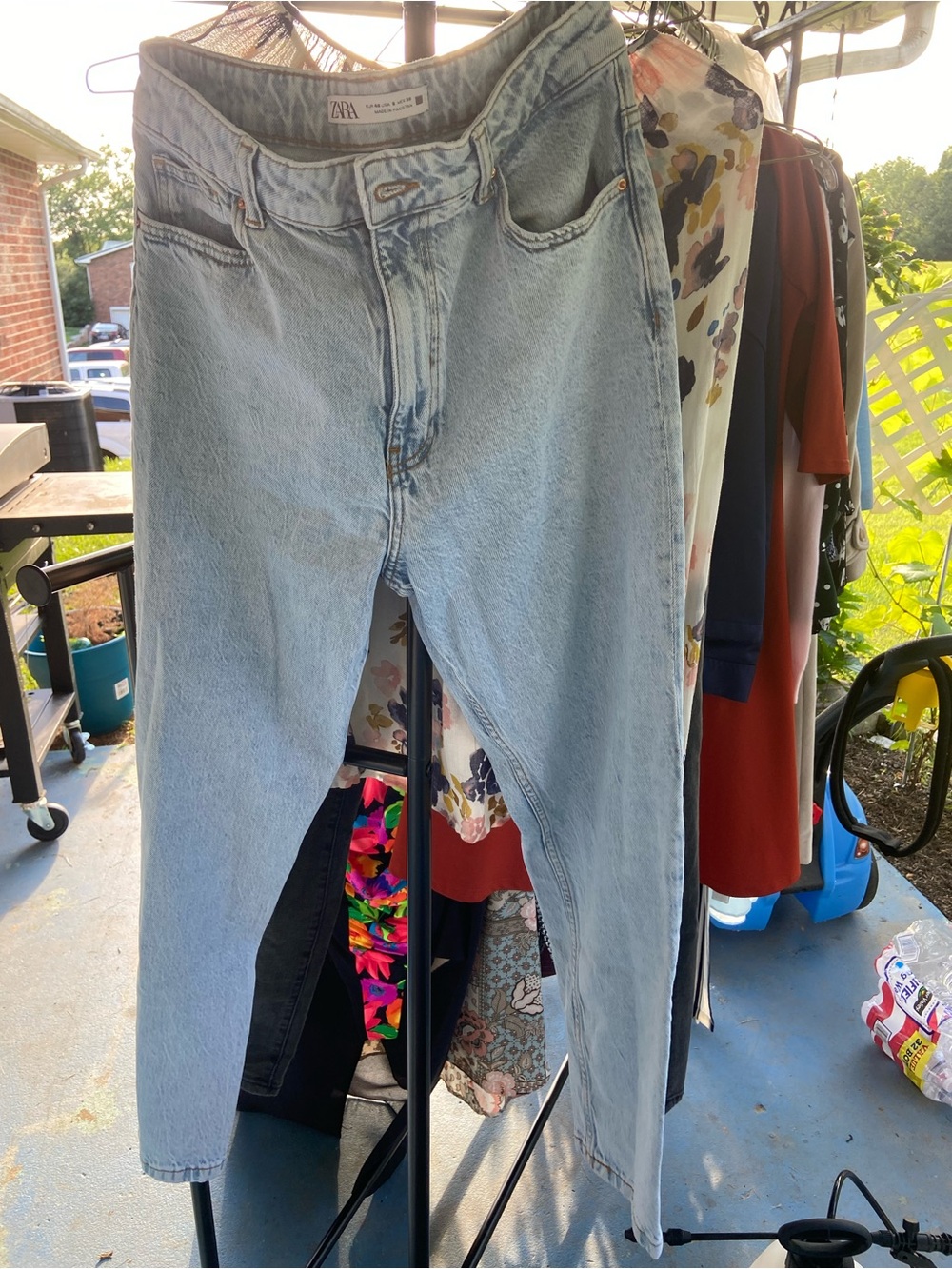 Zara High-Rise Straight Leg Jeans — Light Blue Denim